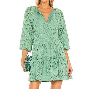 Karina Grimaldi Irina Eyelet Mini Dress in Sage, Size L